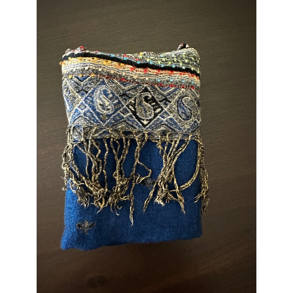 Blue & Olive Reversible Paisley Pashmina Shawl Fringe Wrap Scarf Bohemian - Picture 7 of 8
